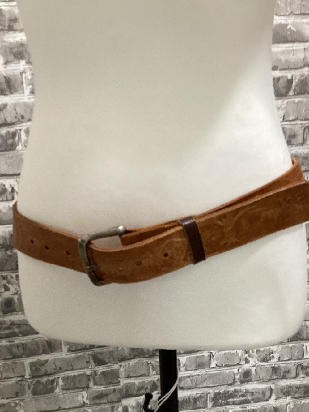 Women's Tan Tooled Leather Belt with Floral And Woodland Embossing, S/M